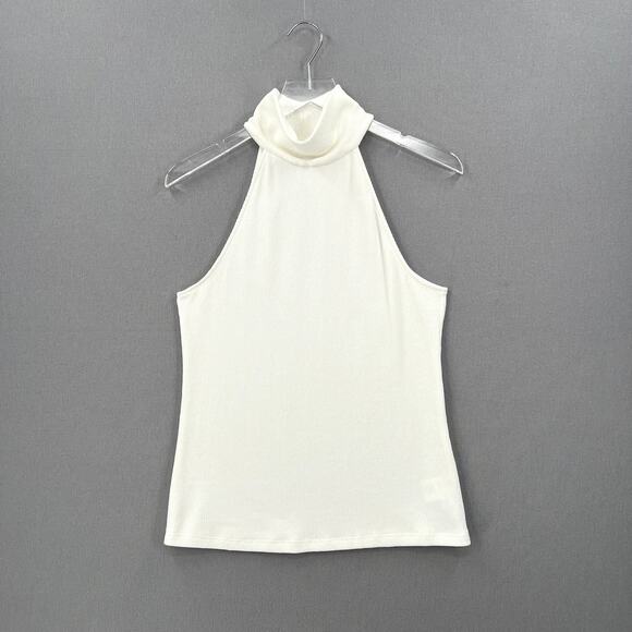 ENZA COSTA Knit Halter Turtleneck Womens Large Winter White Sleeveless Rib NEW - Picture 5 of 16